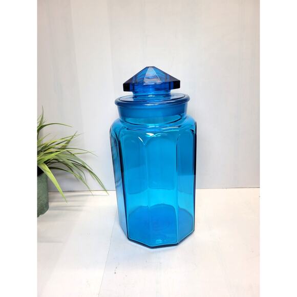 Vintage Paneled Canister, Retro Blue Smith Glass, Extra Large 11-1/2" - Picture 1 of 5